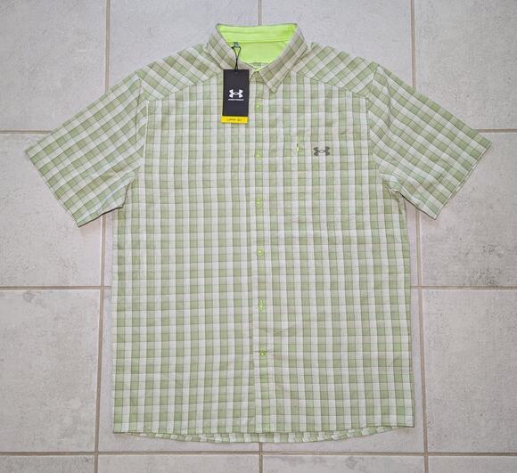 Under Armour Other - Under Armour Men's Large Drift Tide 2.0 Light Green Plaid Fitted S/S Shirt New